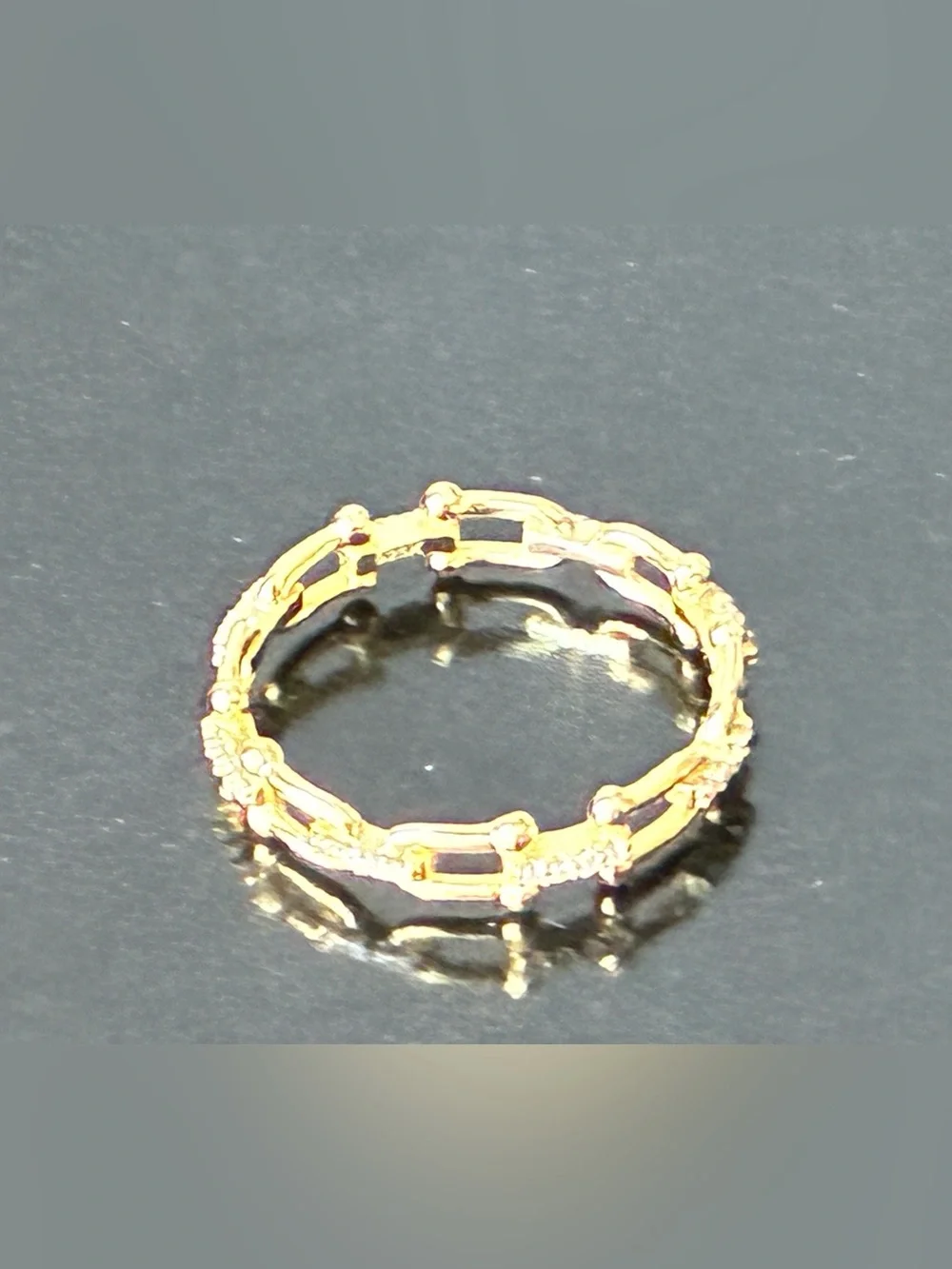 Sterling Silver 925 Gold Link Chain Ring Sz 8